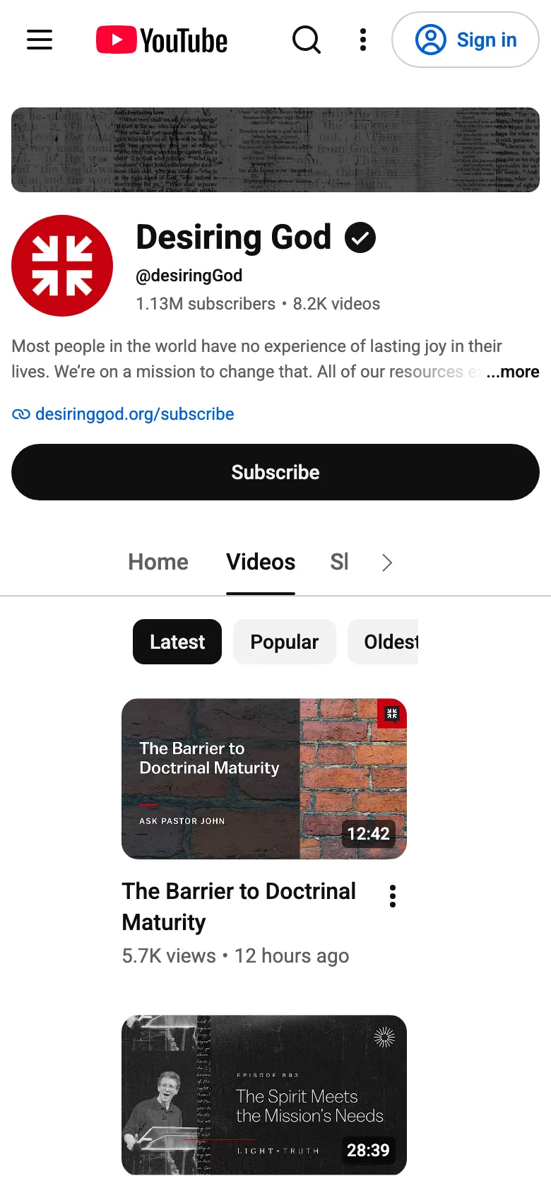 YouTube — finding the RSS feed