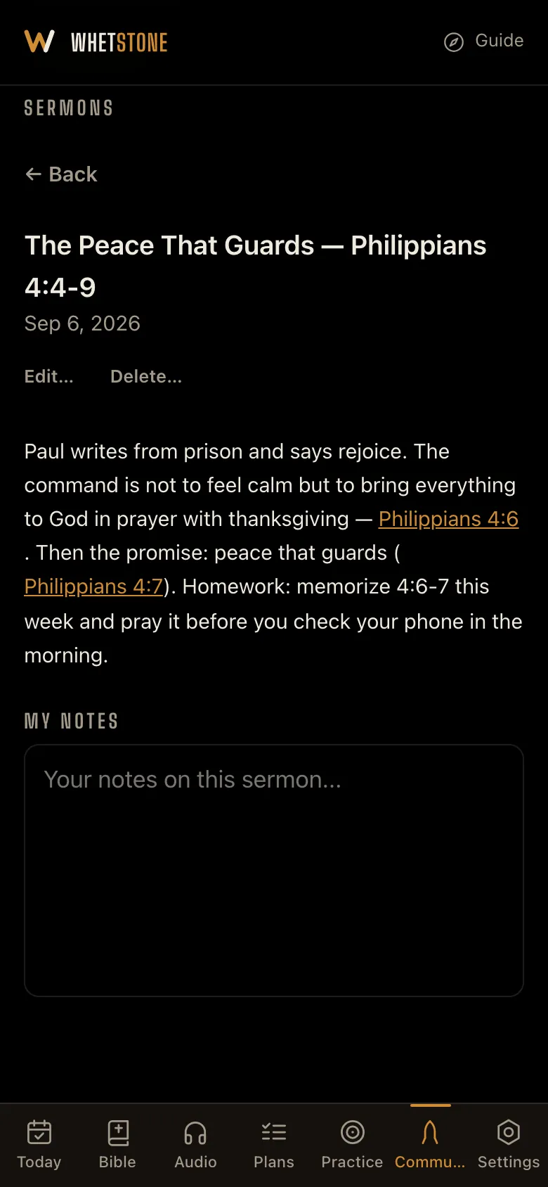 Your private notes on a sermon.