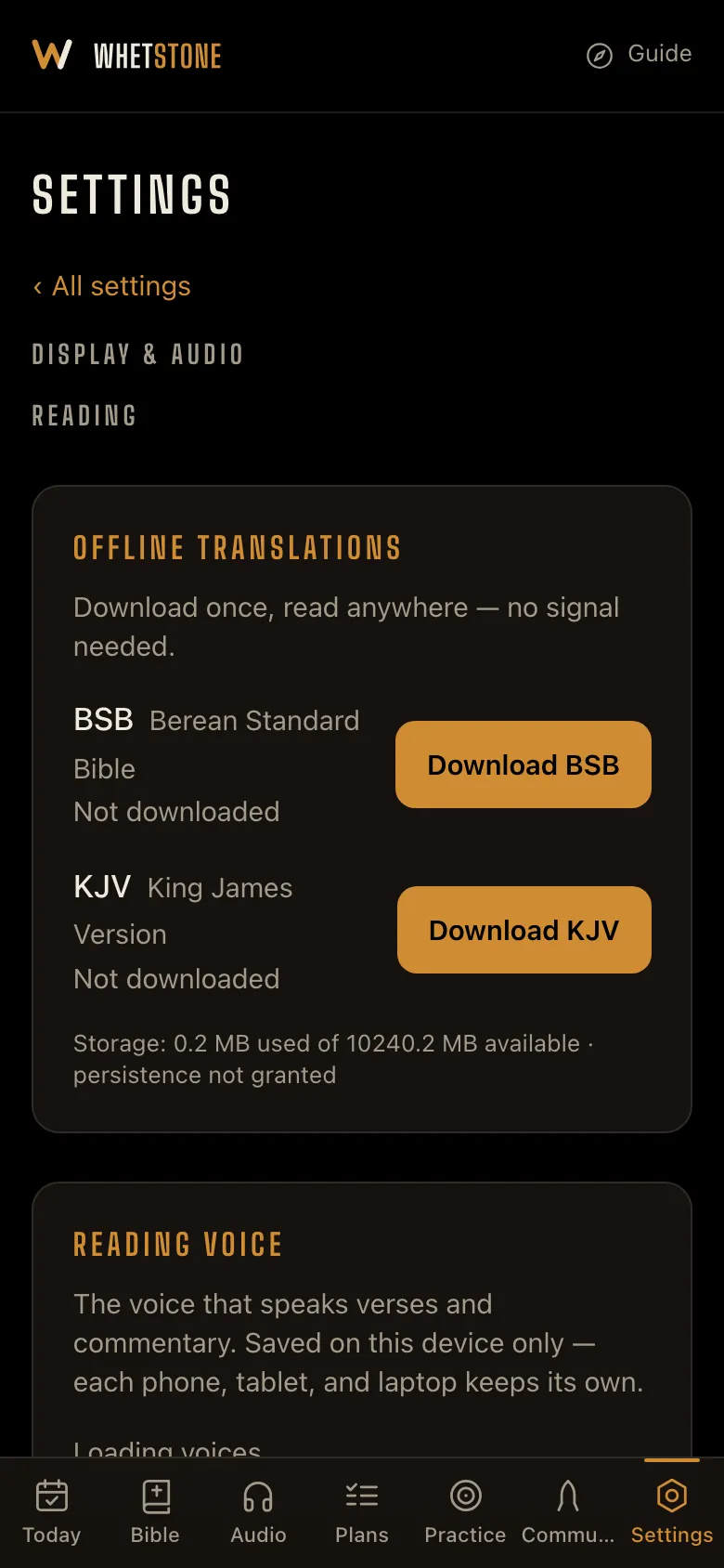 Pick your translation — and the voices.