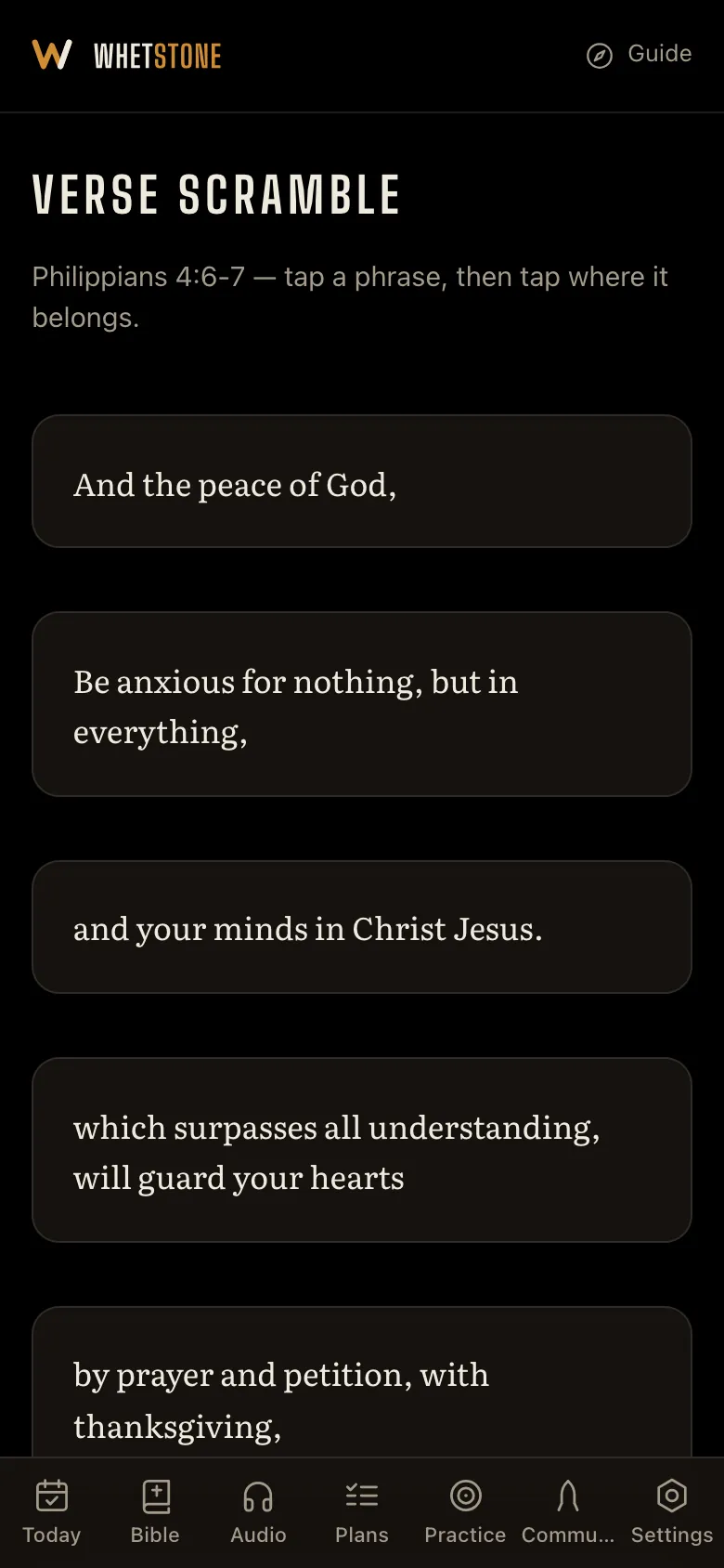 Verse Scramble — put the phrases back.